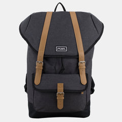 Fuel Top Flap Over Backpack With Coco Leather-Like Trim and Magnetic Snap Closure in Black Chambray