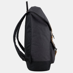 Fuel Top Flap Over Backpack With Coco Leather-Like Trim and Magnetic Snap Closure in Black Chambray