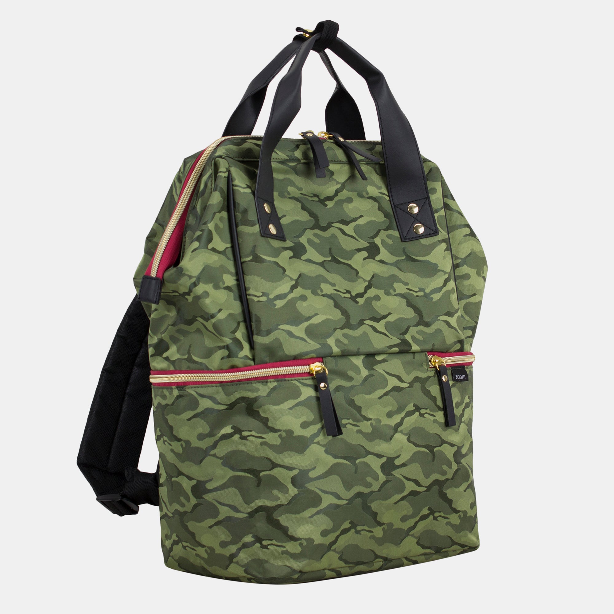 BODHI Doctor Bag Style Top Load Backpack Purse With Large Bottom Zipper Compartment Doc Bag Camo
