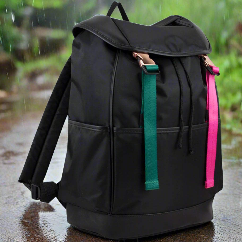black and rose gold laptop backpack Urban Rose Drawstring Backpack With Rose Gold Buckles