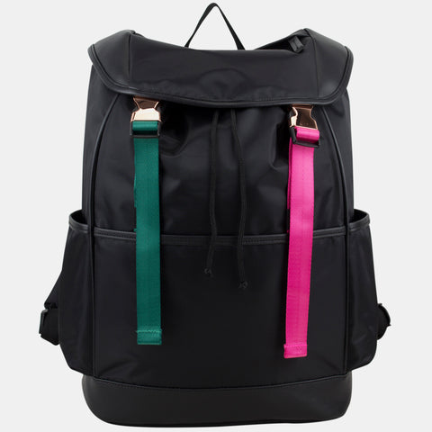 Drawstring Backpack With Double Rose Gold Buckles Green/Pink