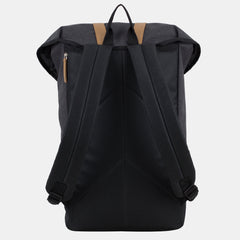 Fuel Top Flap Over Backpack With Coco Leather-Like Trim and Magnetic Snap Closure in Black Chambray